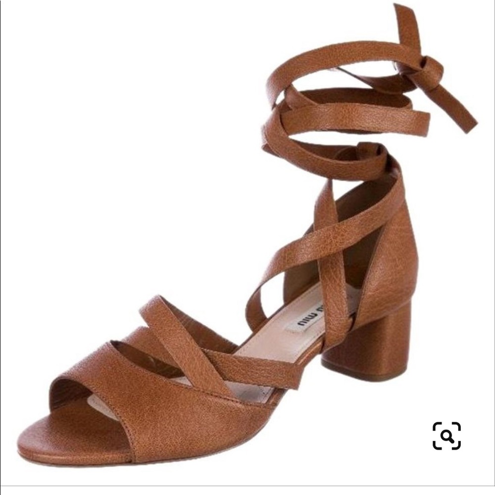 Miu Miu Tan Lace Up Sandals